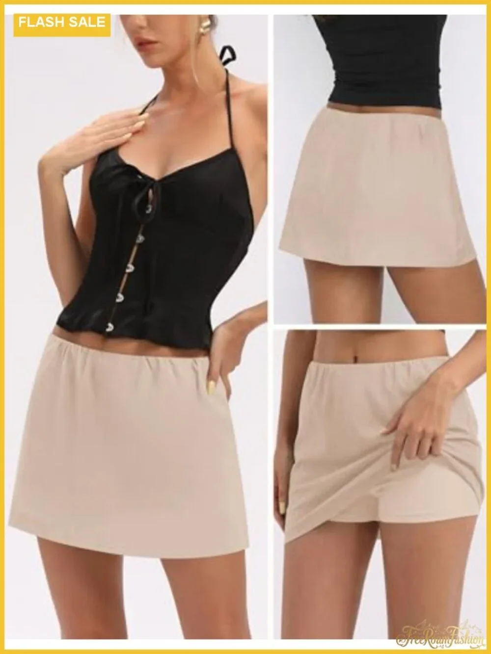 Women's Linen Skort with Built-In Shorts, A-Line Mini, Y2K Style